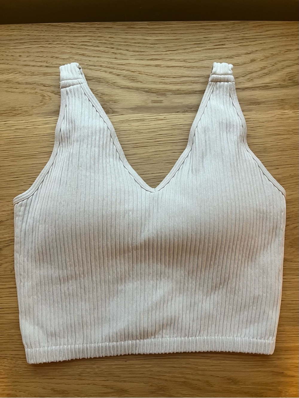 Ribbed V-Neck Crop Tank Top - Cream